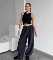 Штаны женские флис прямые свободного кроя с поясом на резинке осенние зимние