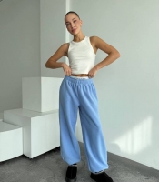 Штаны женские флис прямые свободного кроя с поясом на резинке осенние зимние