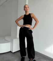 Штаны женские флис прямые свободного кроя с поясом на резинке осенние зимние