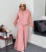 Костюм-двойка женский итальянский трикотаж с гипюровыми вставками осенний зимний