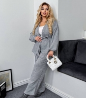 Костюм двойка женский ангорный двусторонний оверсайз с поясом и прямыми брюками осенний