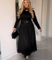 Платье женское длинное из французского трикотажа и шифона осеннее