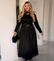 Платье женское длинное из французского трикотажа и шифона осеннее