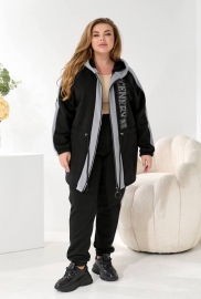 Спортивный костюм женский утеплённый трёхнитка на флисе с удлинённой кофтой на молнии осенний