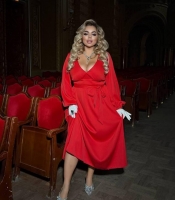 Платье женское миди на запах тиар с поясом вечернее осеннее