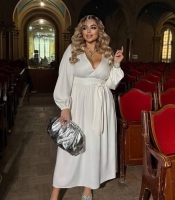 Платье женское миди на запах тиар с поясом вечернее осеннее