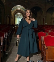 Платье женское миди на запах тиар с поясом вечернее осеннее