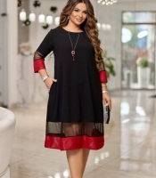 Платье женское А-силуэта креп-дайвинг с прозрачными вставками и пайеточным декором осеннее зимнее