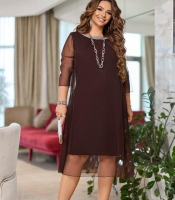 Платье-трапеция женское вечернее с сетчатым верхом осеннее