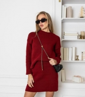 Костюм-двойка женский шерстяной трикотажный оверсайз со свитером и юбкой осенний