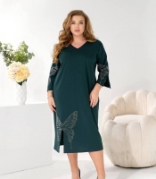 Платье женское трикотажное итальянское миди трапеция с декоративным принтом и разрезом осеннее зимнее