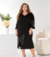 Платье женское итальянский трикотаж миди трапеция с декоративным принтом и разрезом осеннее зимнее