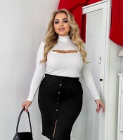 Юбка-карандаш женская из замши и экокожи на дайвинге с высокой посадкой на резинке с разрезом спереди и планкой на пуговицах с задними карманами осенняя зимняя