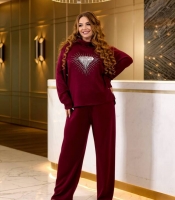 Костюм-двойка женский из ангоры оверсайз с джемпером-стойкой и широкими брюками-палаццо с декоративным рисунком осенний зимний