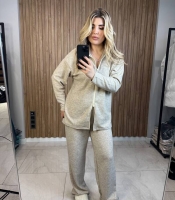 Костюм женский ангора двойка оверсайз тёплый с кофтой на змейке и широкими штанами осенний