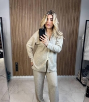 Костюм женский ангора двойка оверсайз тёплый с кофтой на змейке и широкими штанами осенний