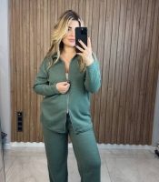 Костюм женский ангора двойка оверсайз тёплый с кофтой на змейке и широкими штанами осенний