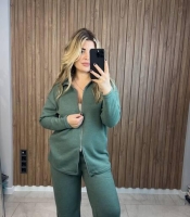 Костюм женский ангора двойка оверсайз тёплый с кофтой на змейке и широкими штанами осенний