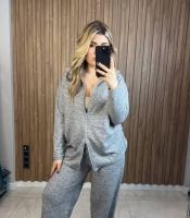 Костюм женский ангора двойка оверсайз тёплый с кофтой на змейке и широкими штанами осенний