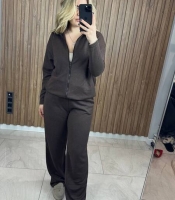 Костюм женский ангора двойка оверсайз тёплый с кофтой на змейке и широкими штанами осенний