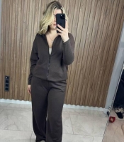 Костюм женский ангора двойка оверсайз тёплый с кофтой на змейке и широкими штанами осенний