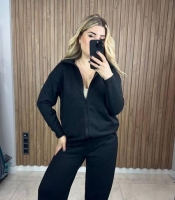 Костюм женский ангора двойка оверсайз тёплый с кофтой на змейке и широкими штанами осенний