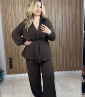 Костюм женский ангора двойка оверсайз тёплый с кардиганом и широкими штанами осенний