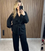 Костюм женский ангора двойка оверсайз тёплый с кардиганом и широкими штанами осенний