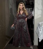 Комбинезон женский люрексовый вечерний палаццо на запах осенний зимний