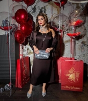 Комплект женский шелковый вечерний двойка оверсайз с платьем-комбинацией и накидкой осенний