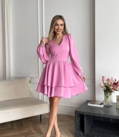 Платье коктейльное женское из костюмной ткани с V образным вырезом расклешенное с пышной юбкой осенний зимний