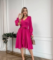 Платье женское из костюмной ткани с имитацией запаха расклешенное с поясом осенний зимний