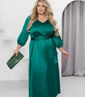 Платье женское макси из костюмного шелка с поясом праздничное осенний зимний