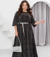 Платье женское макси из креп-дайвинга с люрексом с поясом праздничное осенний зимний