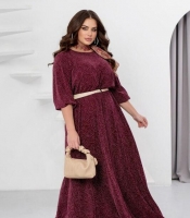 Платье женское макси из креп-дайвинга с люрексом с поясом праздничное осенний зимний