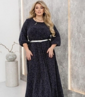 Платье женское макси из креп-дайвинга с люрексом с поясом праздничное осенний зимний