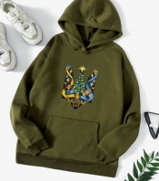 Худи женское утепленное из трехнитки на флисе оверсайз с термонаклейкой осеннее зимнее