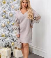 Платье женское из двусторонней ангоры прямого кроя с декоративными рукавами осенний зимний