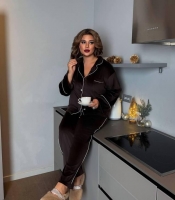 Пижама женская из велюра рубашка на пуговицах и прямые брюки осенняя зимняя