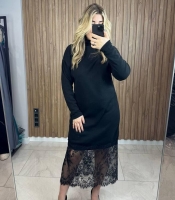 Платье женское миди из ангоры рубчик с кружевной вставкой осенний зимний