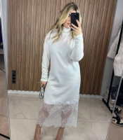 Платье женское миди из ангоры рубчик с кружевной вставкой осенний зимний