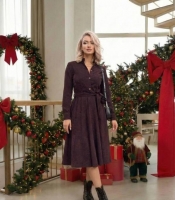 Платье женское миди из микровельвета с поясом осеннее зимнее