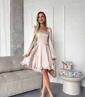 Платье женское мини из двойного шелка с квадратным вырезом осеннее зимнее