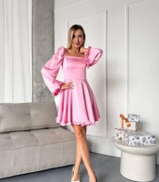 Платье женское мини из двойного шелка с квадратным вырезом осеннее зимнее