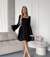 Платье женское мини из двойного шелка с квадратным вырезом осеннее зимнее