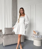 Платье женское мини из двойного шелка с квадратным вырезом осеннее зимнее