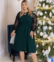 Платье вечернее женское из креп дайвинга с гипюровыми рукавами осенне-зимнее