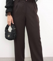 Брюки женские классические прямые из костюмного крепа с высокой посадкой повседневные