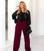 Брюки женские классические из костюмного крепа с высокой посадкой и широкими штанинами повседневные