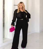 Брюки женские классические из костюмного крепа с высокой посадкой и широкими штанинами повседневные